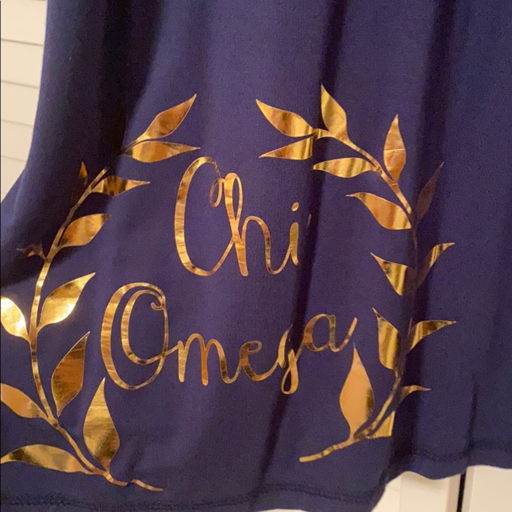 Chi Omega navy and gold foil women’s PICO top M